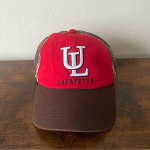 University Of Lafayette Red/Tree Camo Hat, Nice Condition